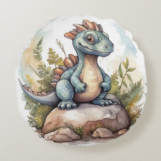 Cute Dinosaur Kids Room Decorative Round Pillow (Front)