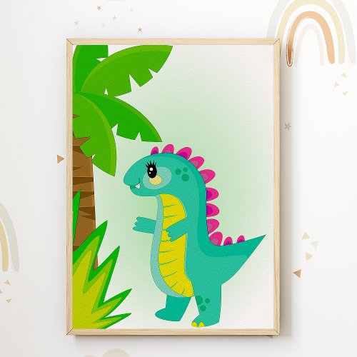 Cute Dinosaur Kids Room Poster Dino Nursery Print