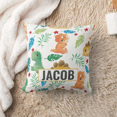 Cute Dinosaur Kids Room Throw Pillow