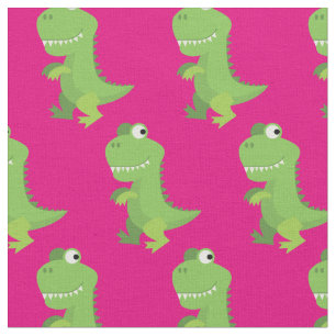 Cute Dinosaur Kids T-Rex Dino Cartoon Pink Girls Fabric