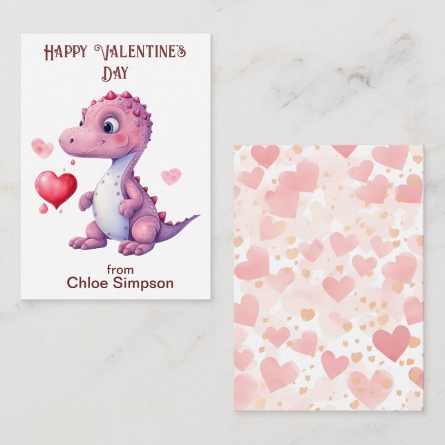 Cute Dinosaur Kid's Valentine Classroom Party Note Card (Front/Back)