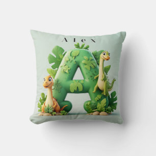 🦖 Cute Dinosaur Letter A Jungle Kids Learning Pla Throw Pillow