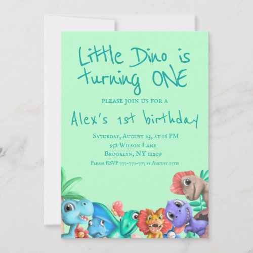Cute Dinosaur Little Dino is turning One Birthday Invitation