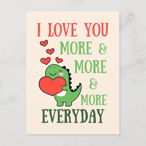Cute Dinosaur Love You More Everyday Valentine Postcard