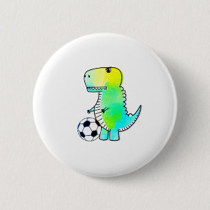 Cute Dinosaur Loves Soccer Watercolor Button