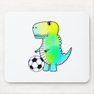 Cute Dinosaur Loves Soccer Watercolor Mouse Pad