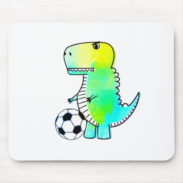 Cute Dinosaur Loves Soccer Watercolor Mouse Pad (Front)