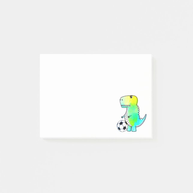 Cute Dinosaur Loves Soccer Watercolor Note (Front)