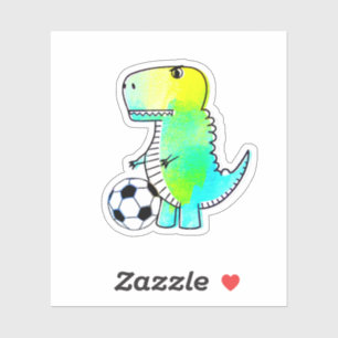 Cute Dinosaur Loves Soccer Watercolor Sticker
