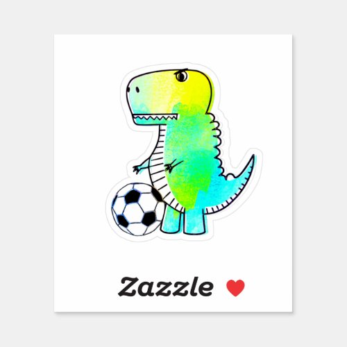 Cute Dinosaur Loves Soccer Watercolor Sticker