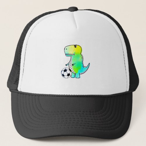 Cute Dinosaur Loves Soccer Watercolor Trucker Hat