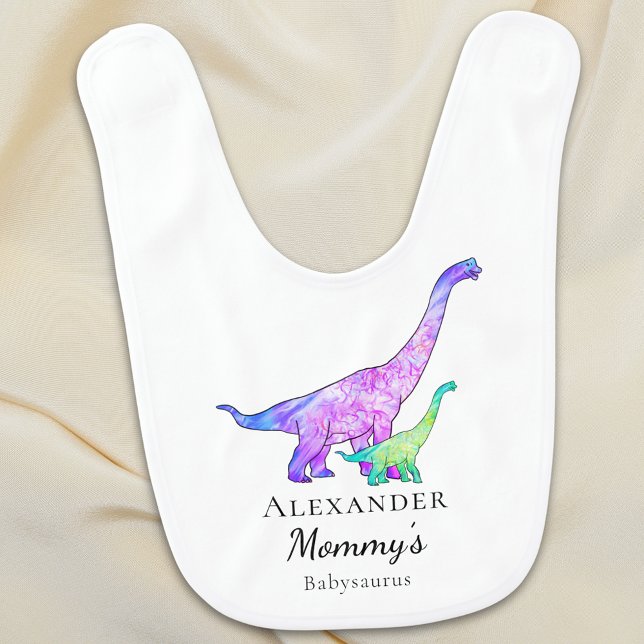 Cute Dinosaur Mom Quote Personalized Baby Bib (Mom and baby dinosaur cute quote personalized boy baby bib colorful psychedelic brachiosaurus dino)