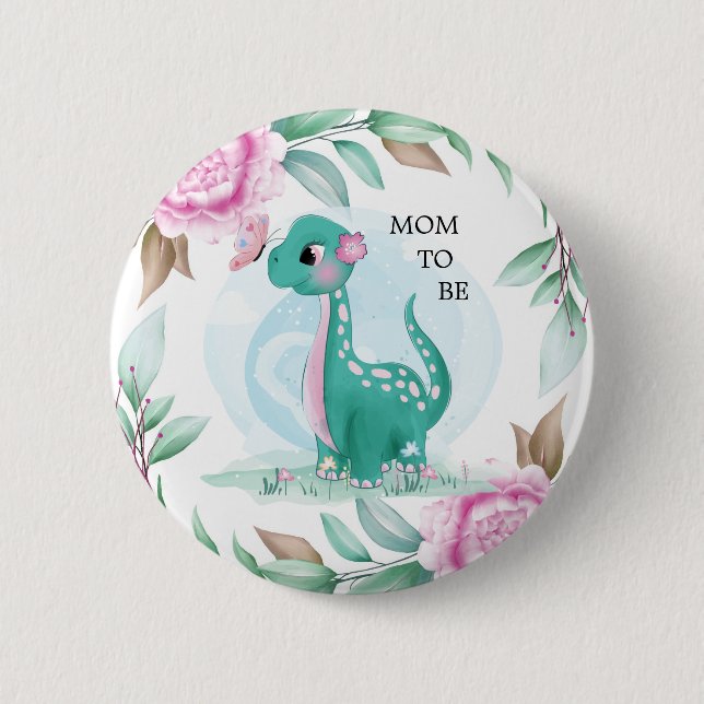 Cute Dinosaur Mom To Be Baby Shower  Button (Front)