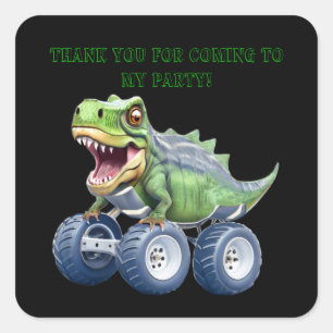 Cute Dinosaur monster truck personalized birthday Square Sticker