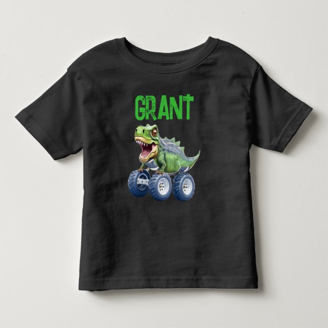 Cute Dinosaur monster truck personalized birthday  Toddler T-shirt (Front)