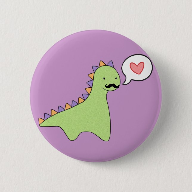 Cute Dinosaur Mustache Pinback Button (Front)