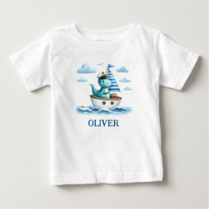 Cute Dinosaur Nautical Captain Personalized Baby T-Shirt
