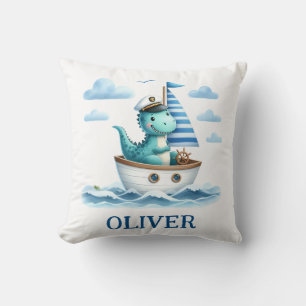 Cute Dinosaur Nautical Captain Personalized Throw Pillow