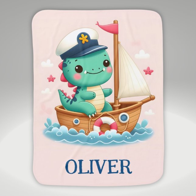 Cute Dinosaur Nautical Sailboat Captain  Baby Blanket (Creator Uploaded)