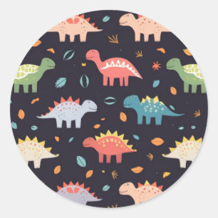 Cute Dinosaur, Navy Cute Colorful Dinosaur Pattern Classic Round Sticker