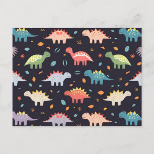 Cute Dinosaur, Navy Cute Colorful Dinosaur Pattern Postcard