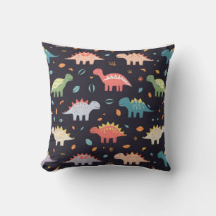 Cute Dinosaur, Navy Cute Colorful Dinosaur Pattern Throw Pillow