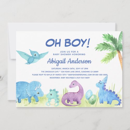 Cute Dinosaur Oh Boy Baby Shower Invitation