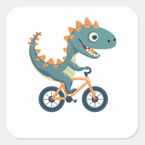 Cute dinosaur on bicycle square sticker