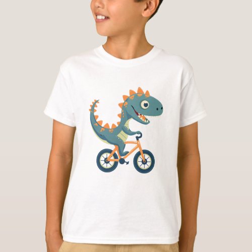 Cute dinosaur on bicycle T_Shirt