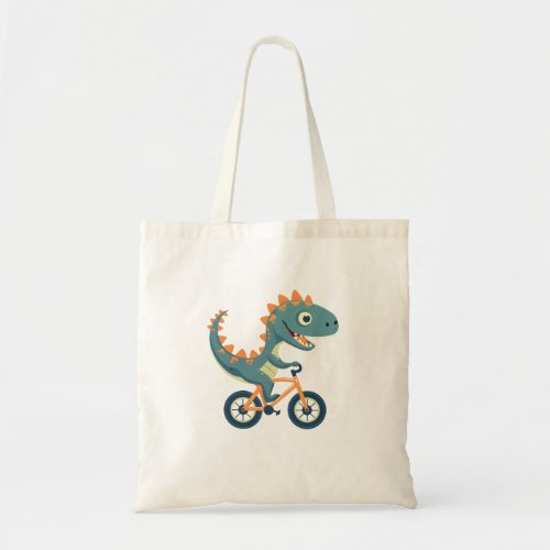 Cute dinosaur on bicycle tote bag