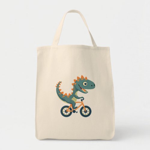 Cute dinosaur on bicycle tote bag