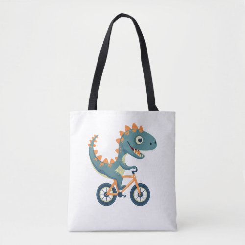 Cute dinosaur on bicycle tote bag