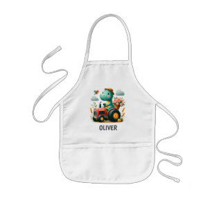 Cute Dinosaur on Red Tractor Kids' Apron