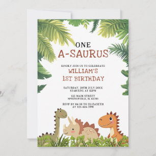 Cute Dinosaur One-A-Saurus 1st Birthday Party Invitation