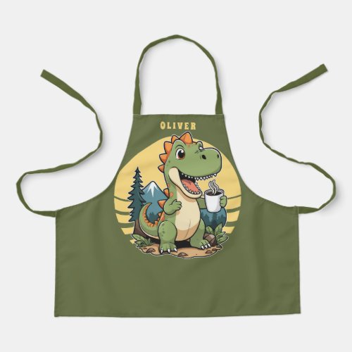Cute Dinosaur Outdoors Chef Custom Name Camping Apron
