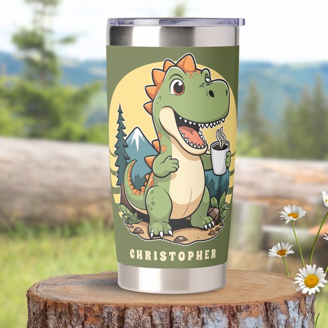 Cute Dinosaur Outdoors Personalized Camping Insulated Tumbler (Creator Uploaded)