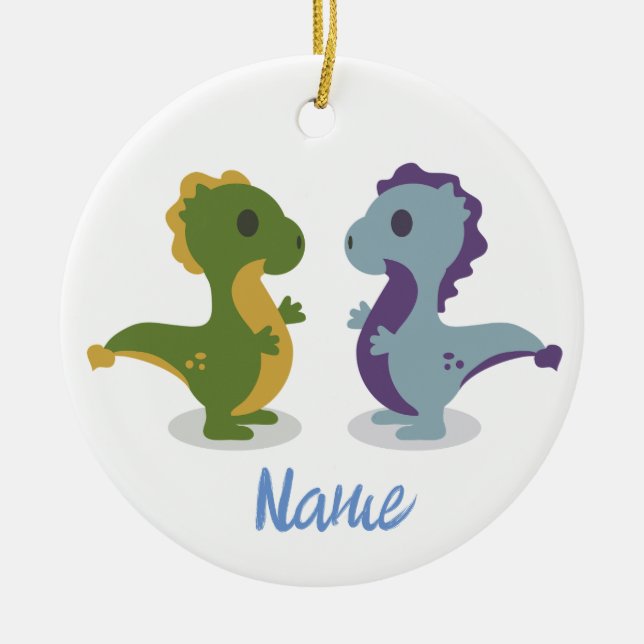 Cute Dinosaur Pair Thunder_Cove  Ceramic Ornament (Front)