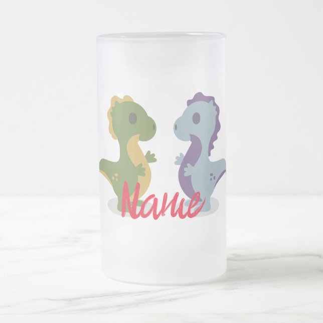 Cute Dinosaur Pair Thunder_Cove  Frosted Glass Beer Mug (Center)