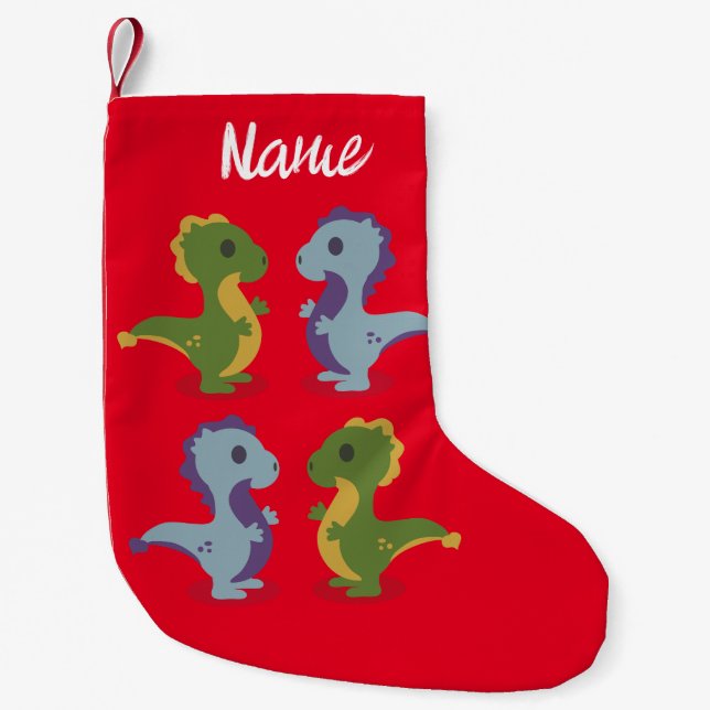 Cute Dinosaur Pair Thunder_Cove Small Christmas Stocking (Front)