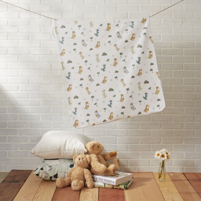Cute Dinosaur Palm Tree Baby Botanical Nursery Blanket (In Situ)