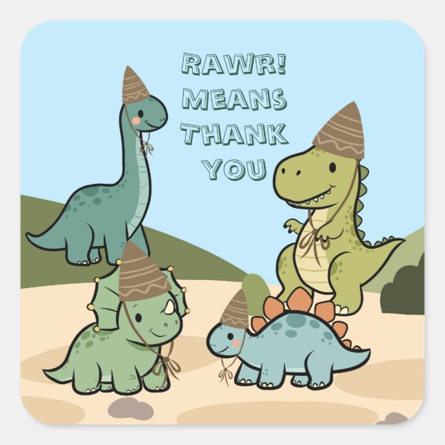 Cute Dinosaur Party Favor Sticker  (Front)