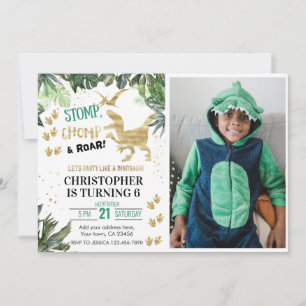 Cute Dinosaur party Photo Birthday Invitation