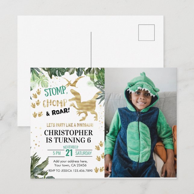 Cute Dinosaur party Photo Birthday Postcard (Front/Back)