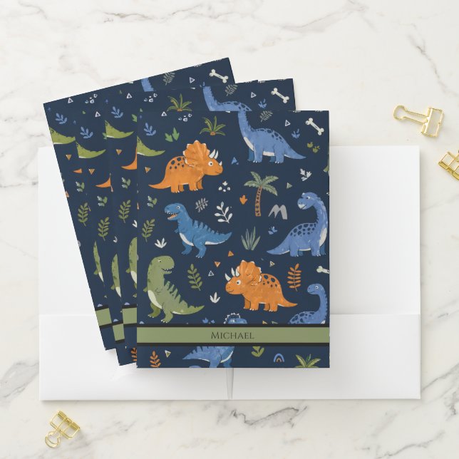 Cute Dinosaur Pattern Colorful  Pocket Folder (In Situ)