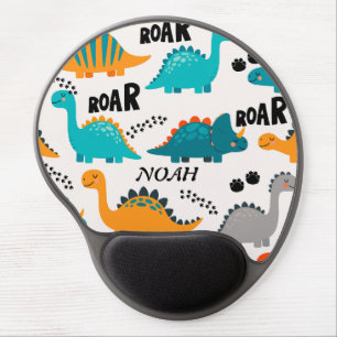 Cute Dinosaur Pattern Custom Monogram Name Kids Gel Mouse Pad