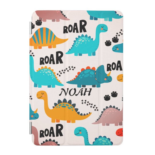 Cute Dinosaur Pattern Custom Monogram Name Kids iPad Mini Cover (Front)