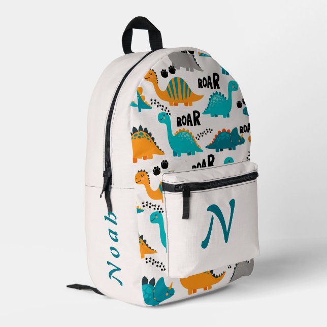 Cute Dinosaur Pattern Custom Monogram Name Kids Printed Backpack (Back Corner Left)