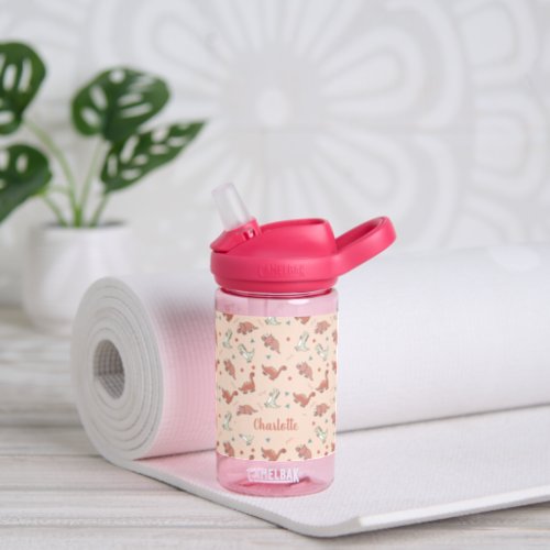 Cute Dinosaur Pattern Custom Name Water Bottle