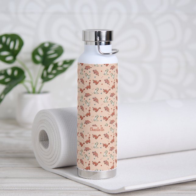Cute Dinosaur Pattern Custom Name Water Bottle (Yoga)