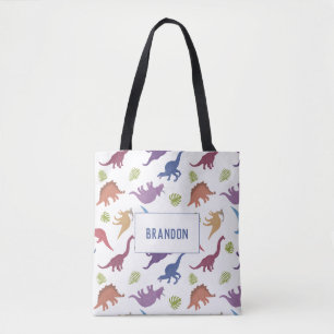 Cute Dinosaur Pattern Dino Personalized Name Tote Bag